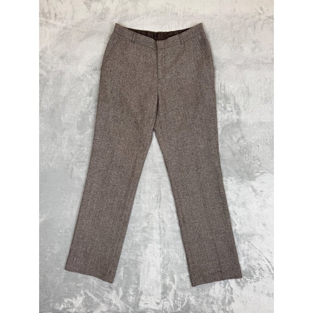 Vintage Y2K Womens Herringbone Wool Blend Brown Dress Pants 2 Preppy Academia